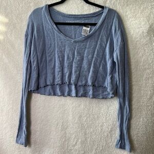 4217 (XS) EUC Aeropostale Blue V-Neck LS Cropped Top Blouse (Oversized)